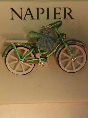 NAPIER NEW ON CARD Turquoise Colored BICYCLE LARGE PIN BROOCH Fringed Handlebars